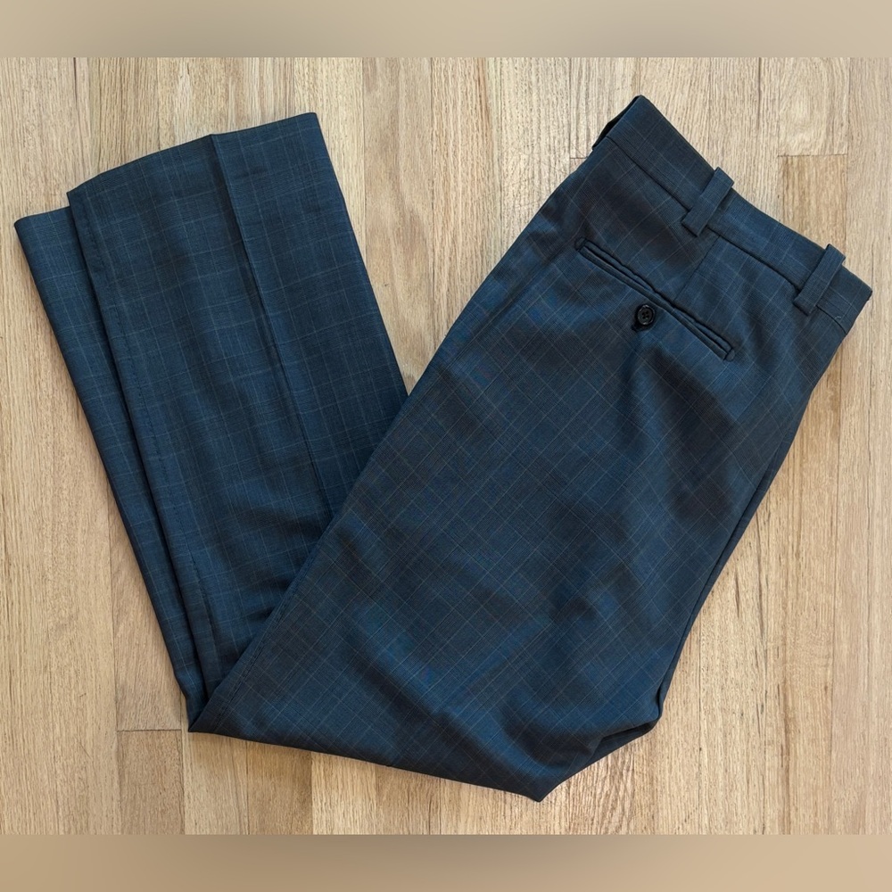 Custom Men’s Navy Dress Pants 38x30 38W 30L White Check Tailored‎ Classic Style